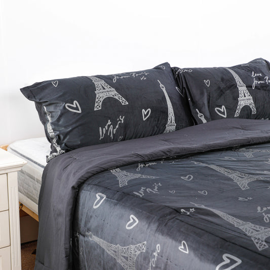 Black Eiffel Tower Print Comforter Sets