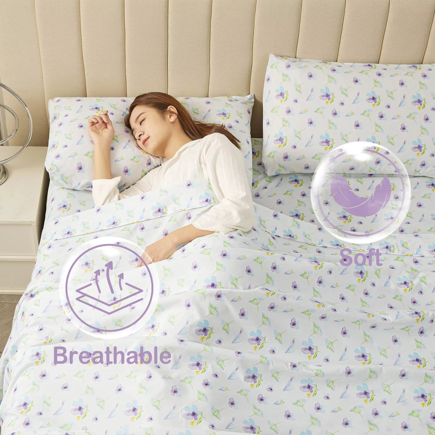 15'' Deep Pocket Blue Dandelion Printed Bed Sheets Set