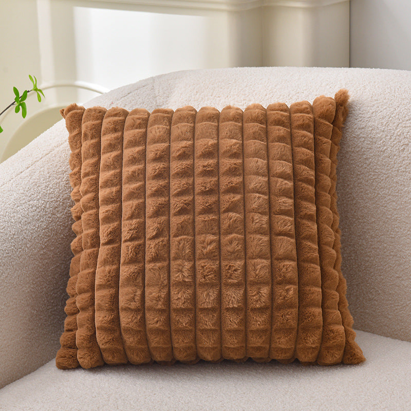 Solid Color Faux Rabbit Fur Sofa Pillow