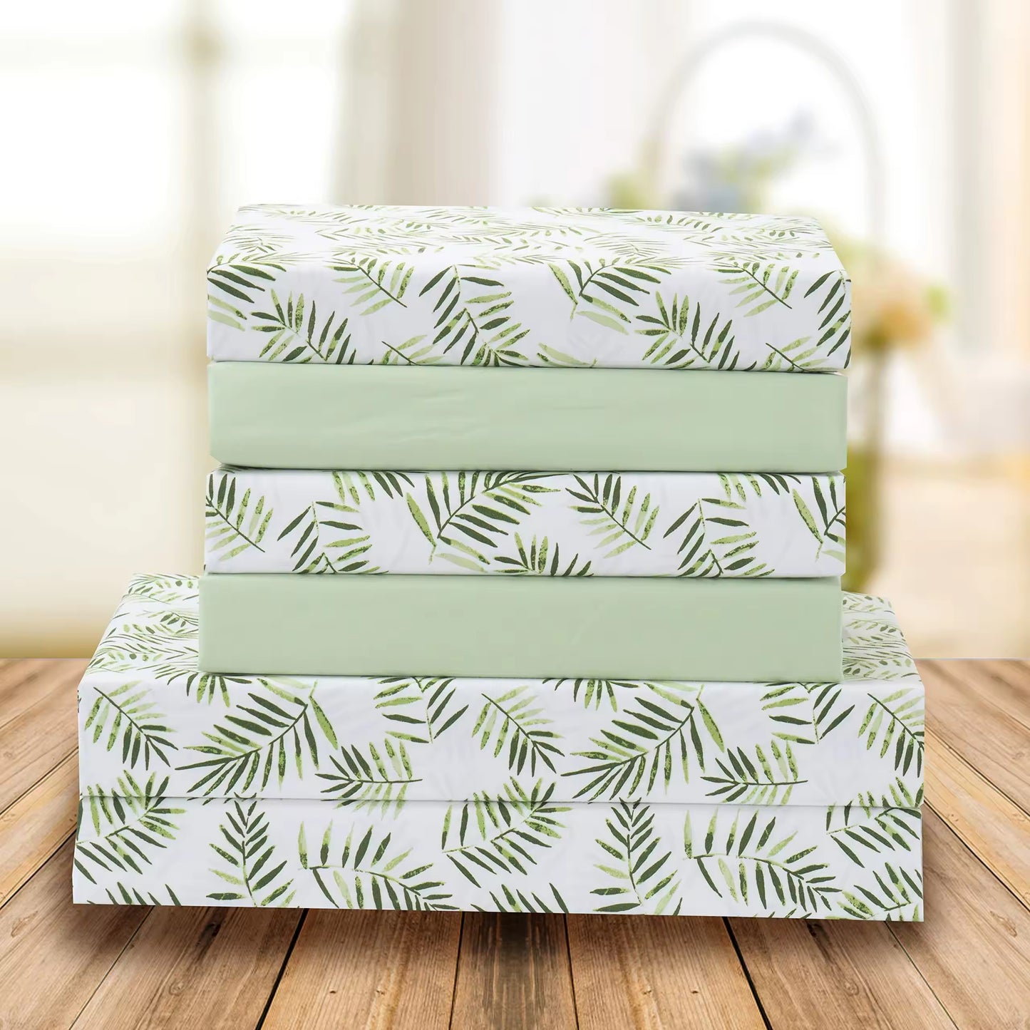 Soft Double Matte 6-piece Palm Leaves Patterns Bed Sheets Set