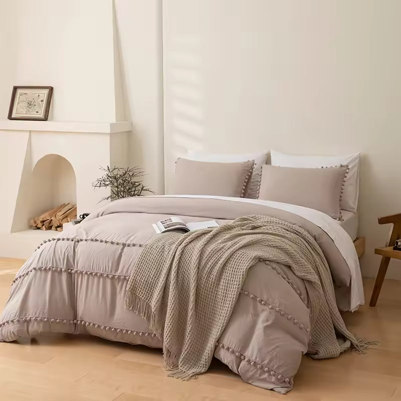 Solid Color Bohemian Style Three Piece Polyester Comforter Sets
