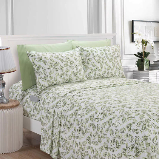 Soft Double Matte 6-piece Palm Leaves Patterns Bed Sheets Set