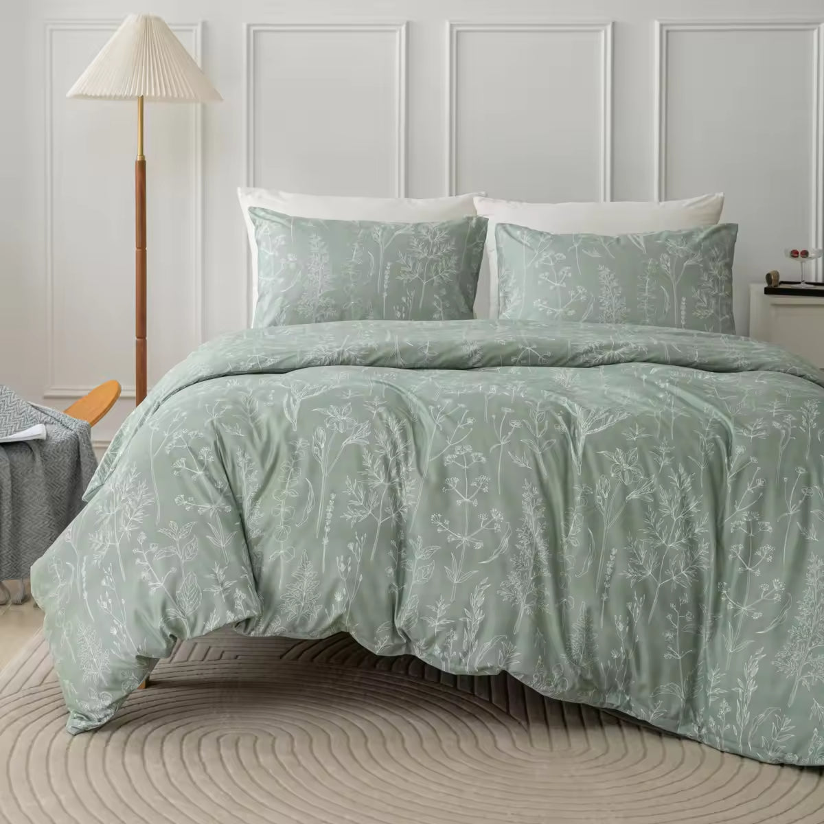 90gsm Brushed Bed Cover Set Printed Plant Flower Set Comforter Sets