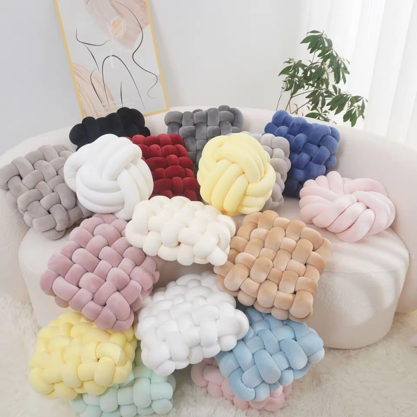 Square Woven Sofa Back Plush Decorative Pillows & Cushions