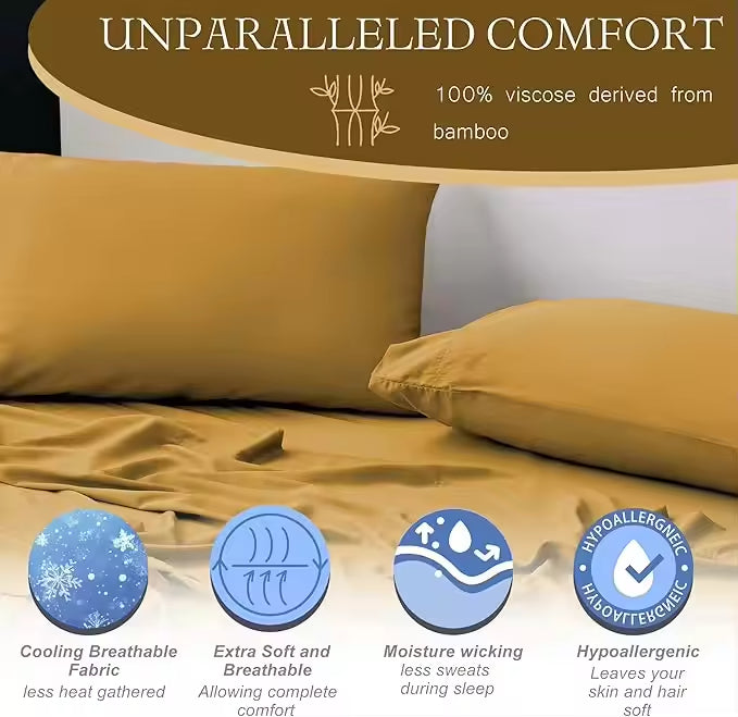 Cooling Bamboo with Elastic Corner Straps Bed Sheet Set