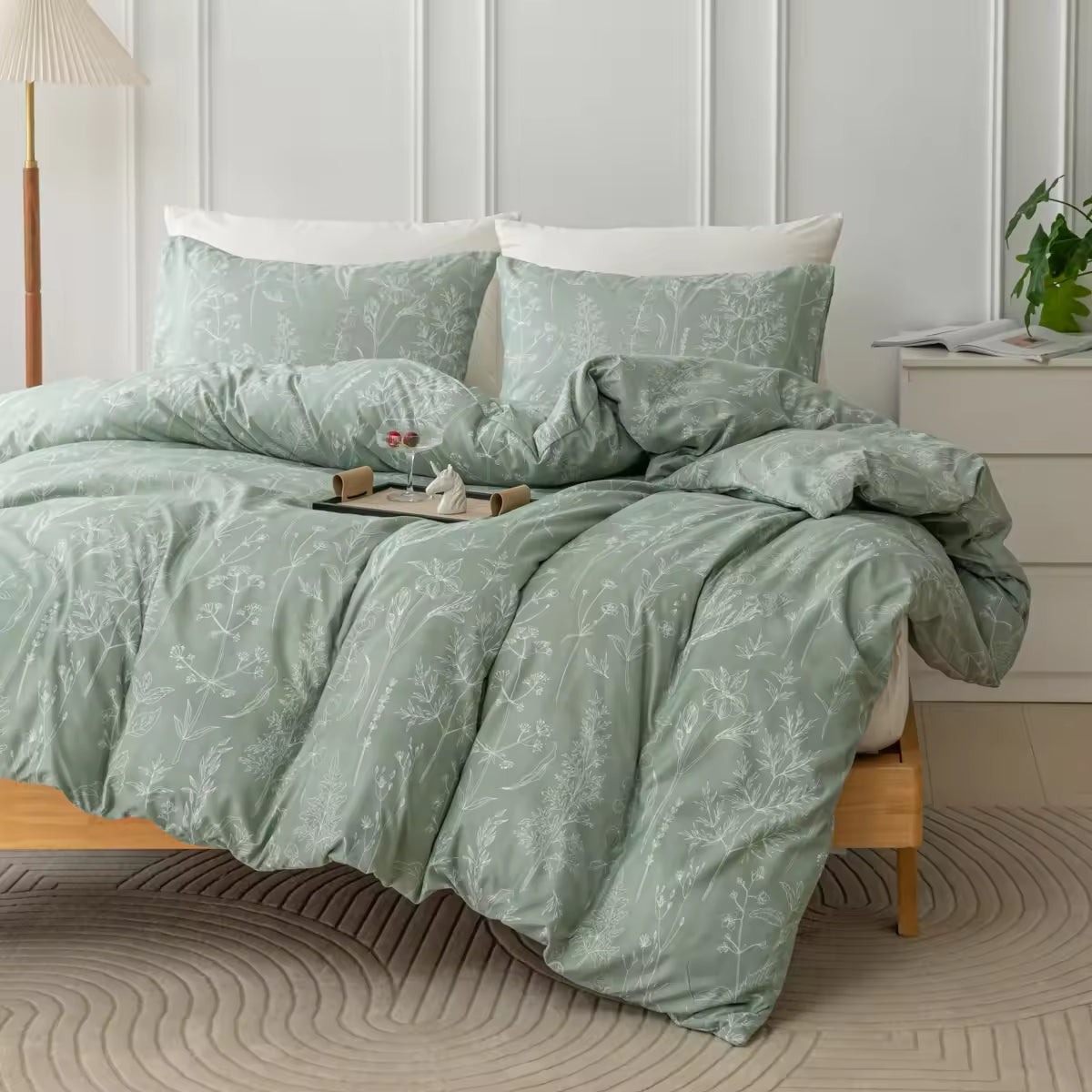 90gsm Brushed Bed Cover Set Printed Plant Flower Set Comforter Sets