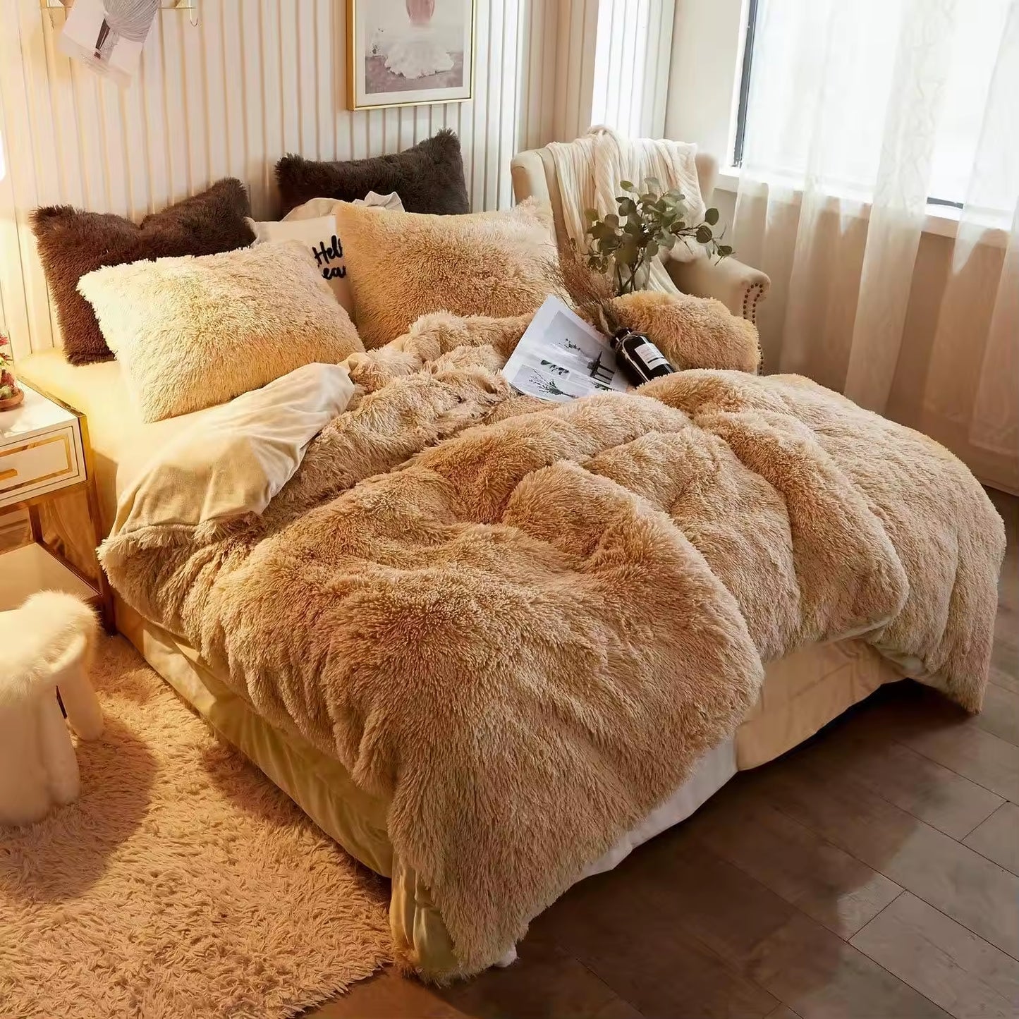 Plush Rainbow Color Fluffy Comforter Sets