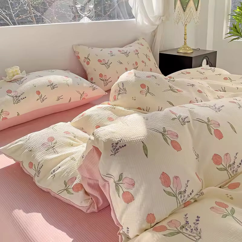 Cute Jacquard Washed Bubble Gauze Comforter Sets