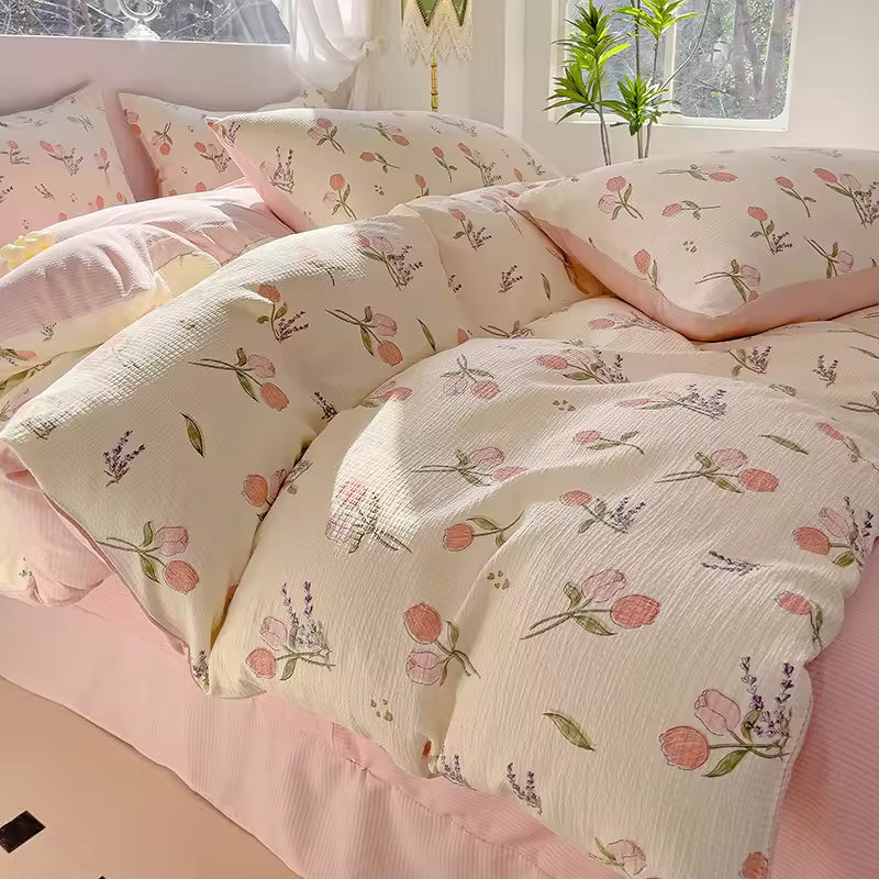 Cute Jacquard Washed Bubble Gauze Comforter Sets
