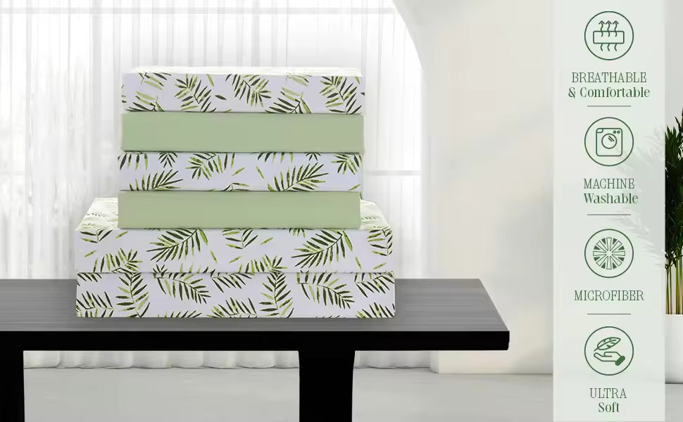 Soft Double Matte 6-piece Palm Leaves Patterns Bed Sheets Set