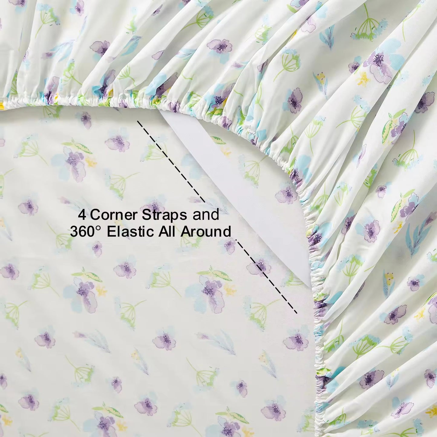 15'' Deep Pocket Blue Dandelion Printed Bed Sheets Set
