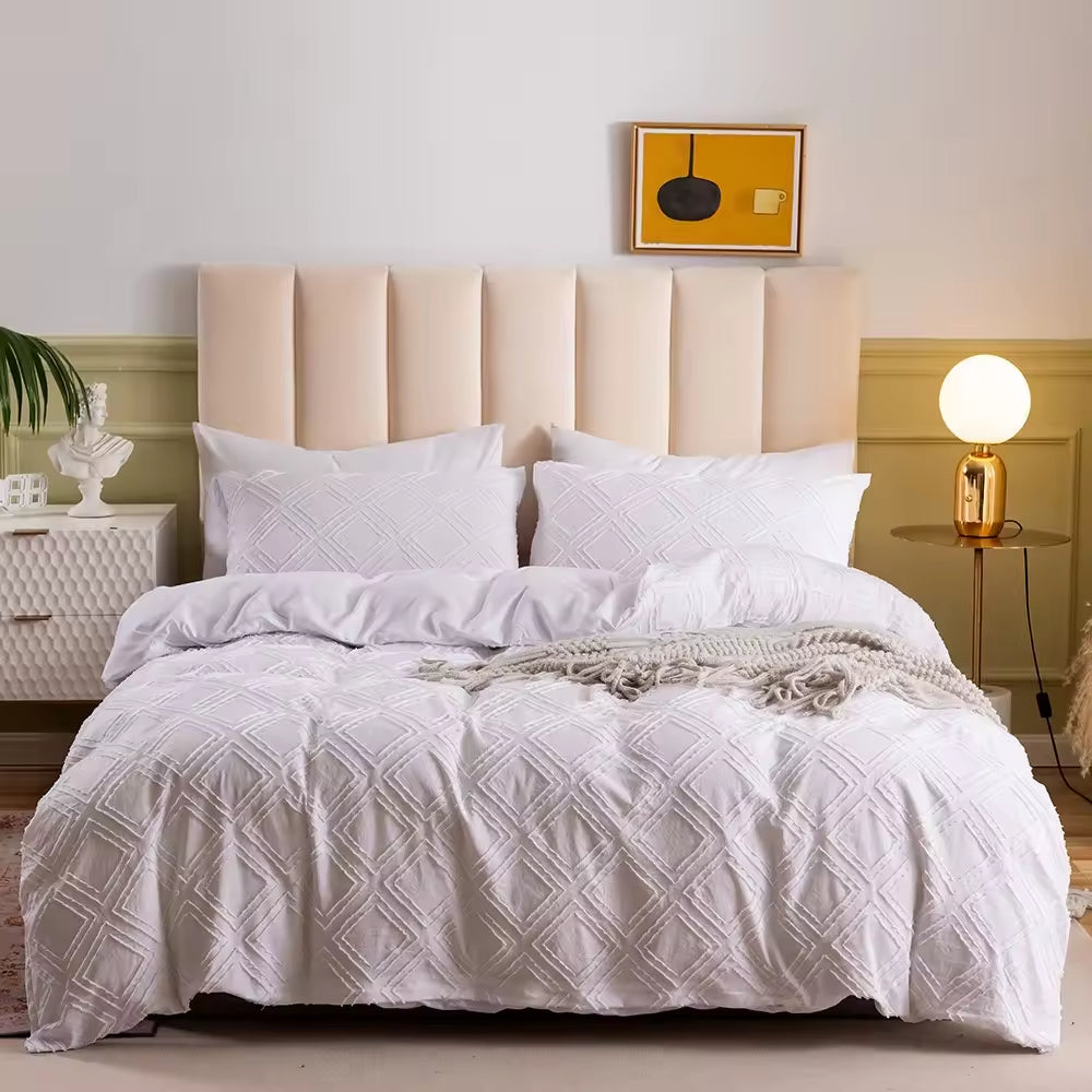 All Seasons 3PC Embroidered Jacquard Tufted Quilt Sets