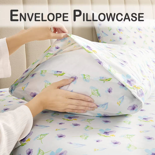 15'' Deep Pocket Blue Dandelion Printed Bed Sheets Set