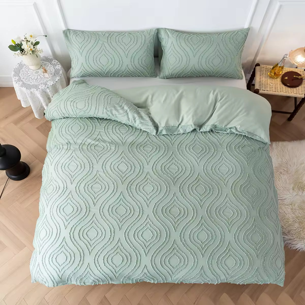 Striped Wave Solid Color Textured Fabric Comforter Sets