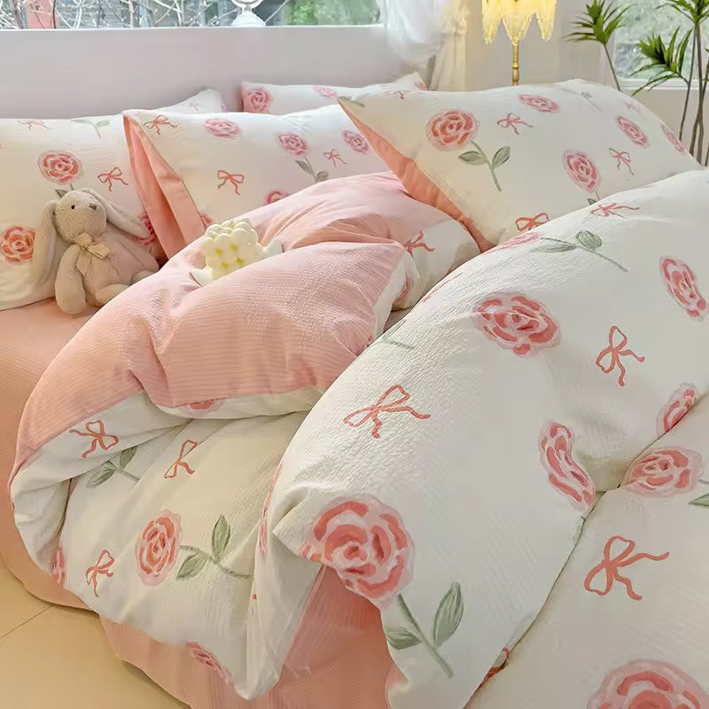 Cute Jacquard Washed Bubble Gauze Comforter Sets