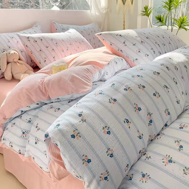 Cute Jacquard Washed Bubble Gauze Comforter Sets