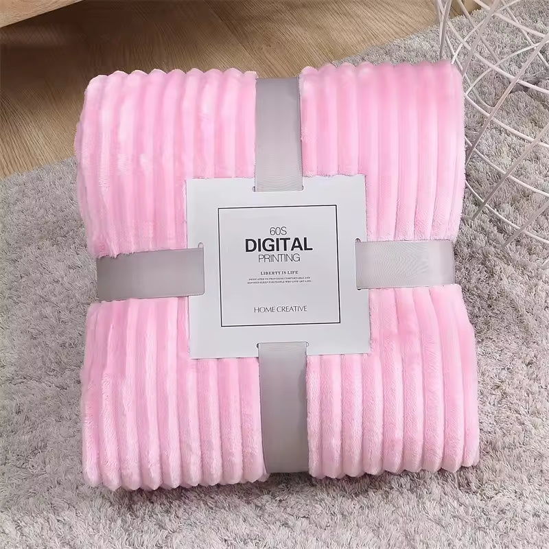 Solid Warm Stripes Flannel Blanket for Sleeping