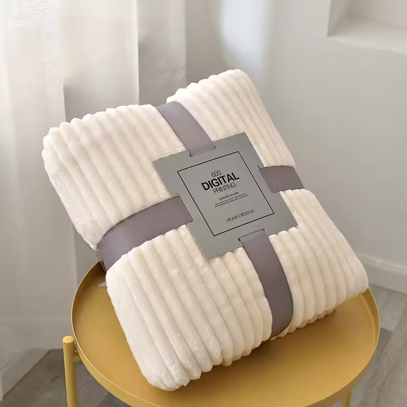 Solid Warm Stripes Flannel Blanket for Sleeping
