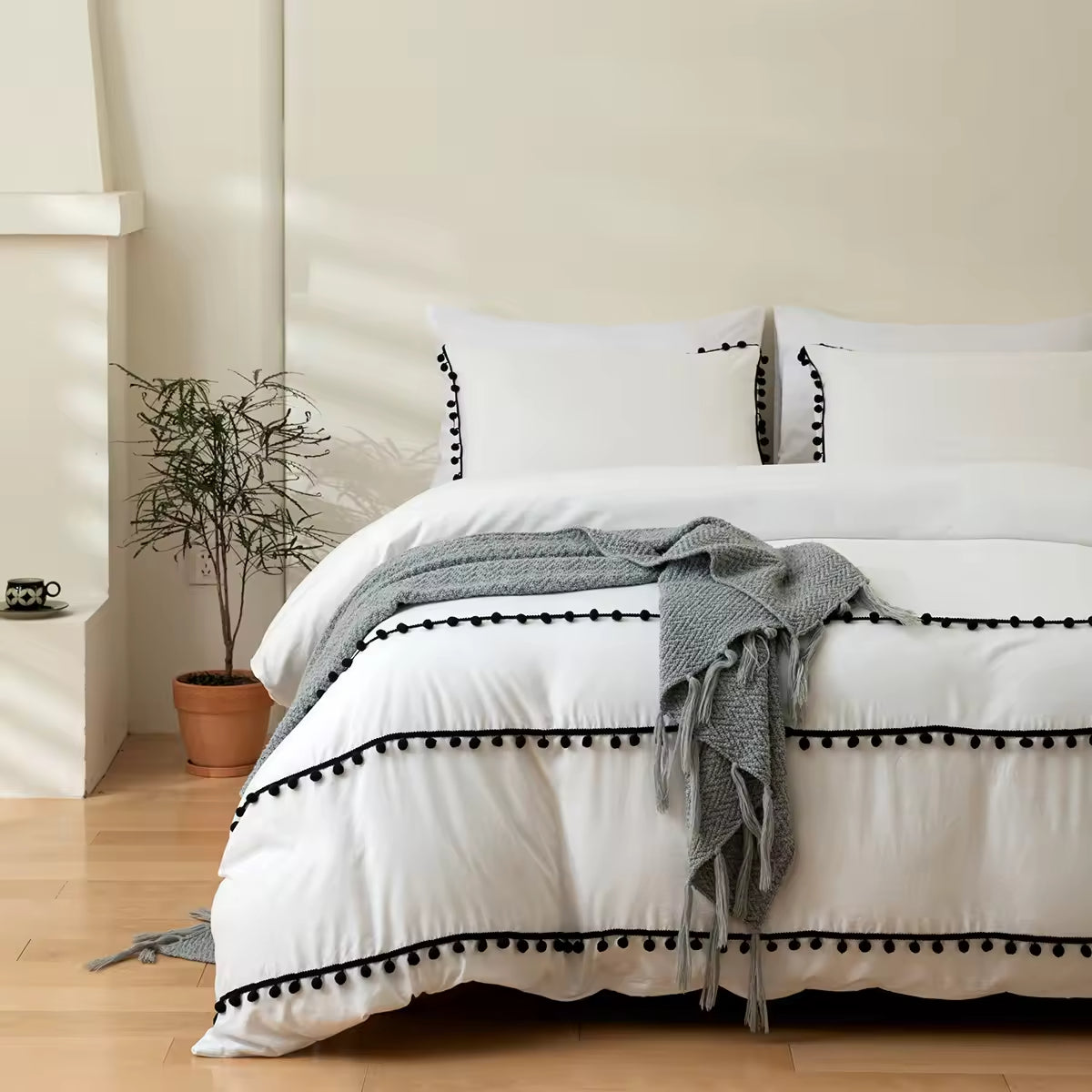 Solid Color Bohemian Style Three Piece Polyester Comforter Sets
