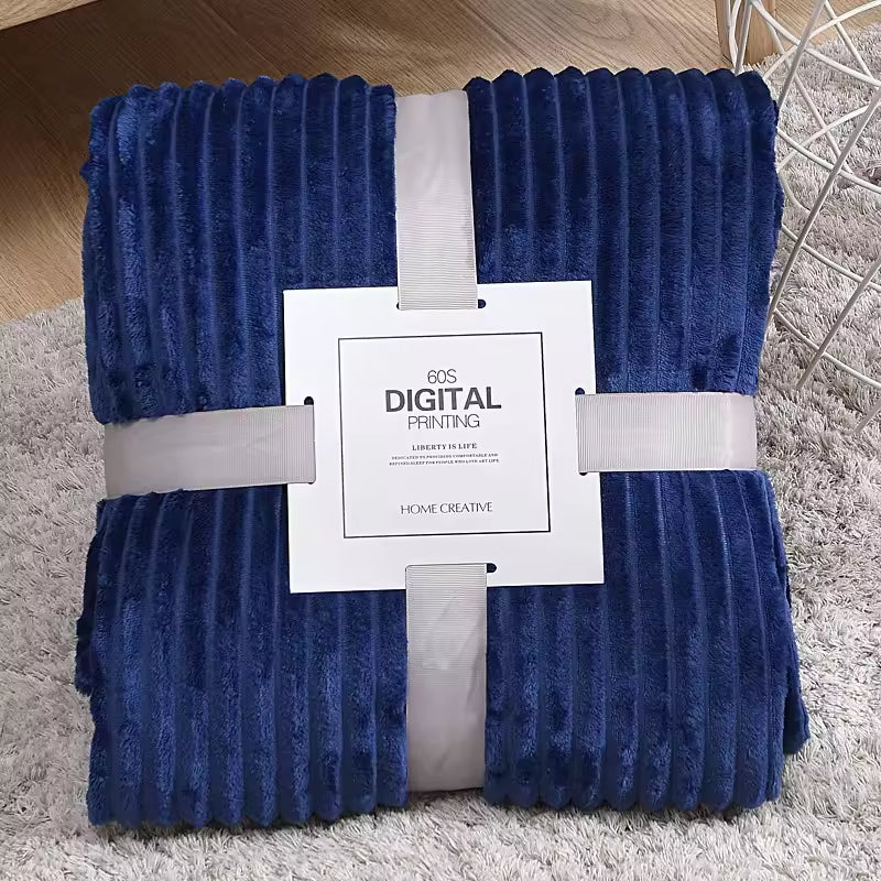 Solid Warm Stripes Flannel Blanket for Sleeping