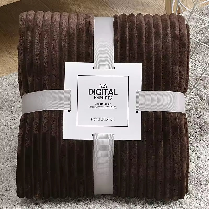 Solid Warm Stripes Flannel Blanket for Sleeping