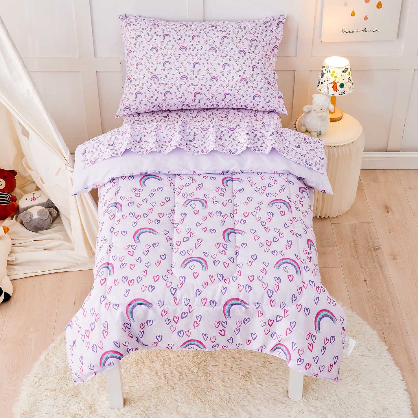 Butterfly Toddler Bedding Set for Girls, 4 Piece Bed-in-a-Bag Toddler Comforter Sets, Super Soft Comforter Sheet Set and Comfortable Microfiber Toddler Bed Set