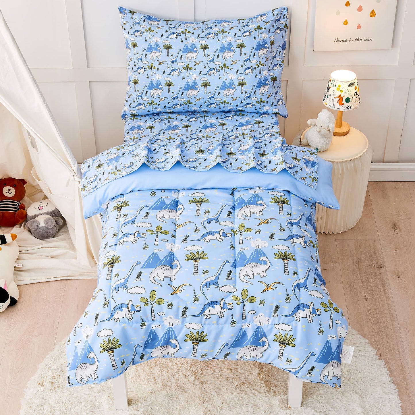 Butterfly Toddler Bedding Set for Girls, 4 Piece Bed-in-a-Bag Toddler Comforter Sets, Super Soft Comforter Sheet Set and Comfortable Microfiber Toddler Bed Set