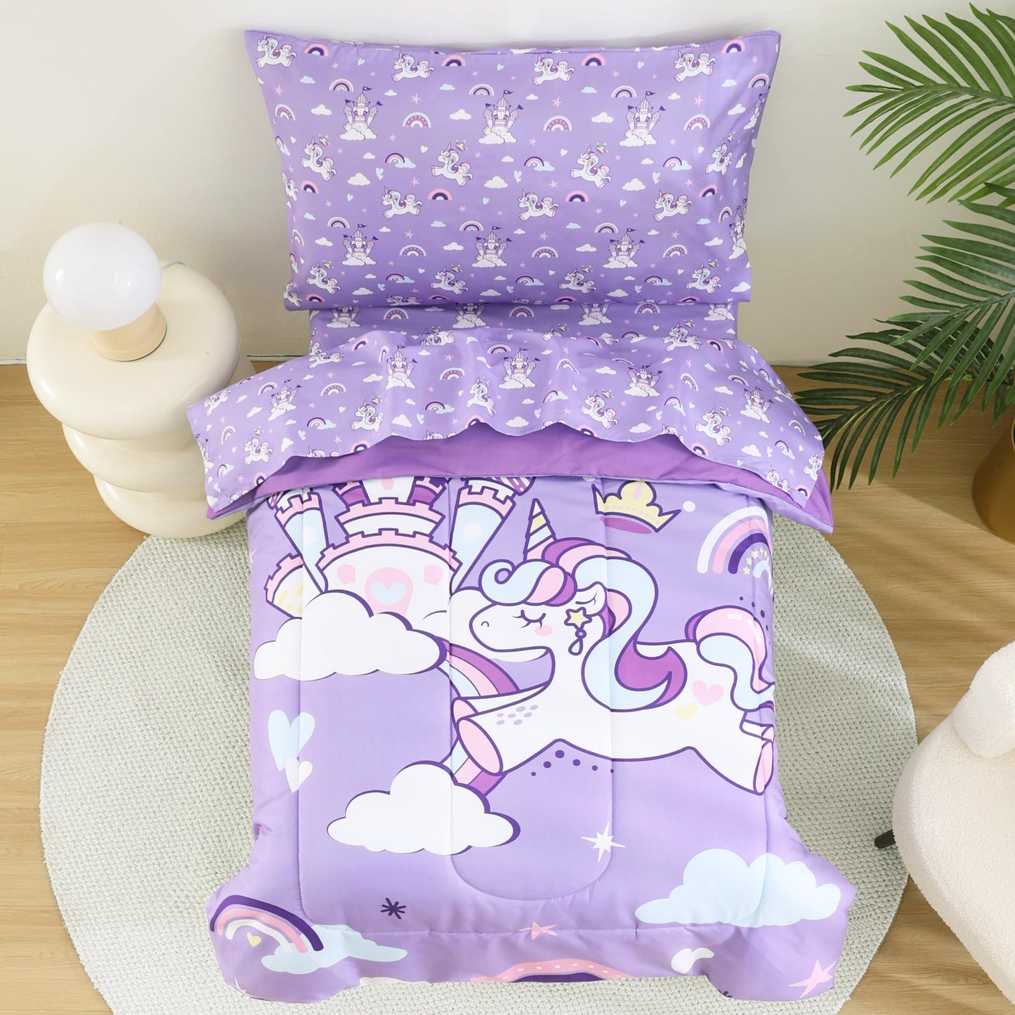 Butterfly Toddler Bedding Set for Girls, 4 Piece Bed-in-a-Bag Toddler Comforter Sets, Super Soft Comforter Sheet Set and Comfortable Microfiber Toddler Bed Set