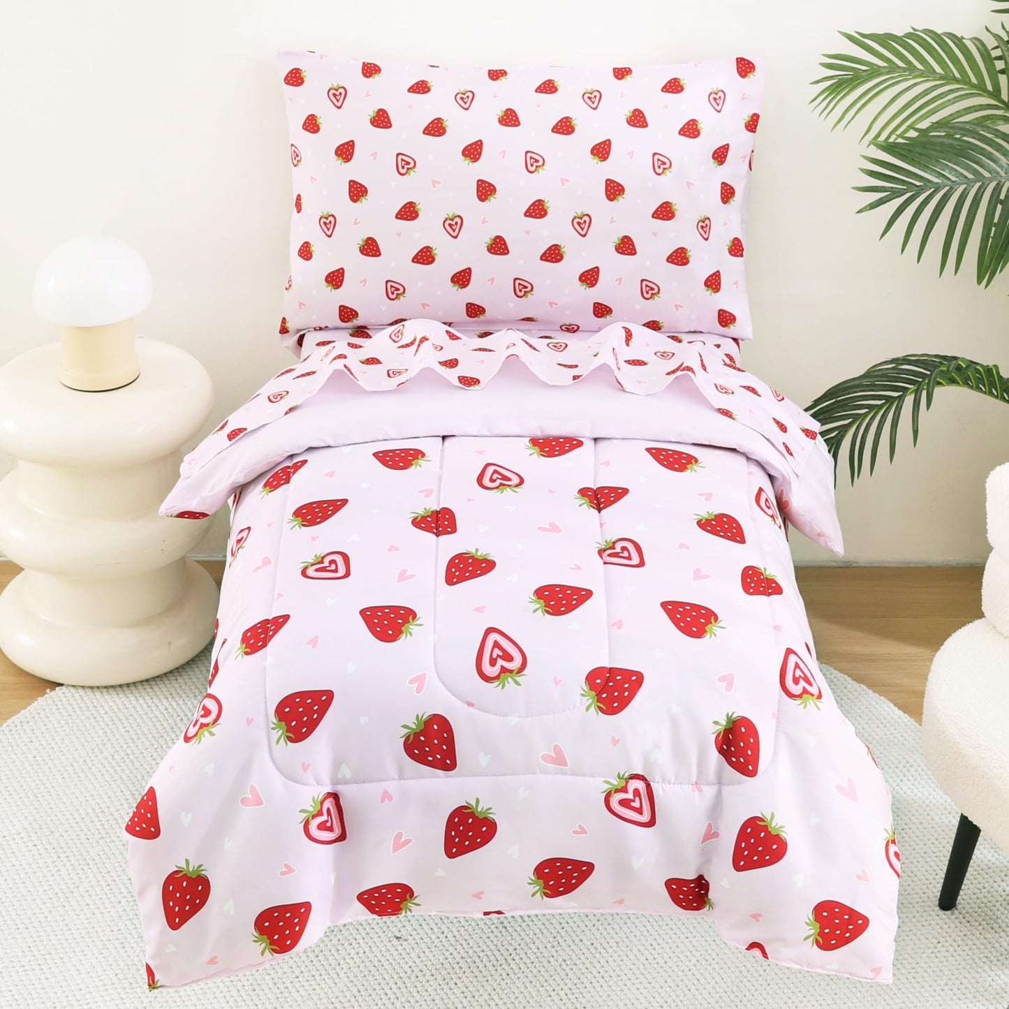 Butterfly Toddler Bedding Set for Girls, 4 Piece Bed-in-a-Bag Toddler Comforter Sets, Super Soft Comforter Sheet Set and Comfortable Microfiber Toddler Bed Set