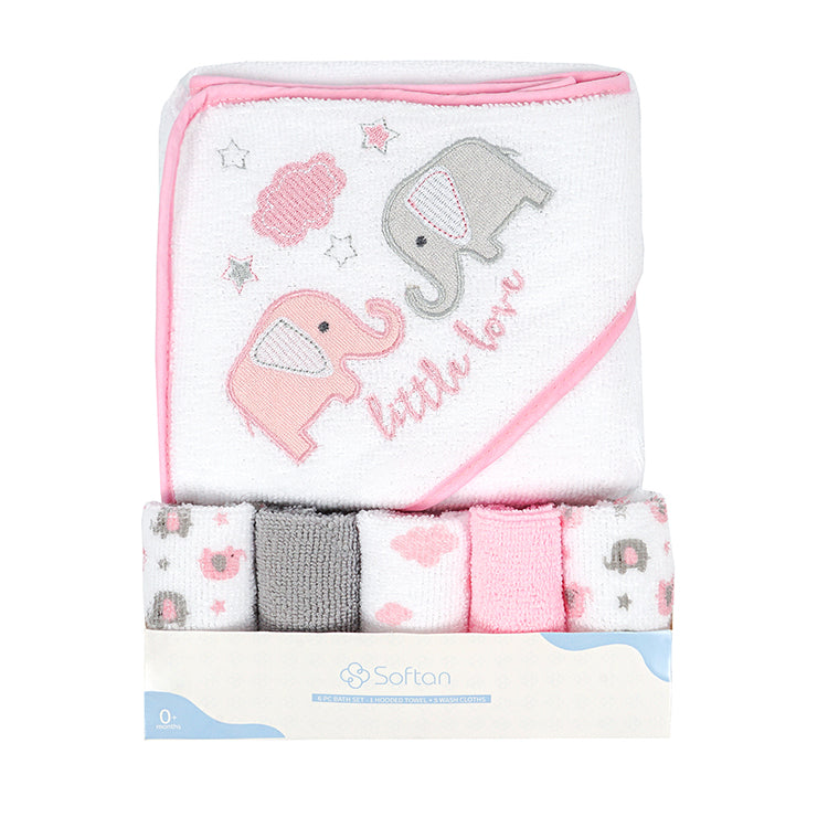 6 Piece Baby Hooded Towel and Washcloth Set