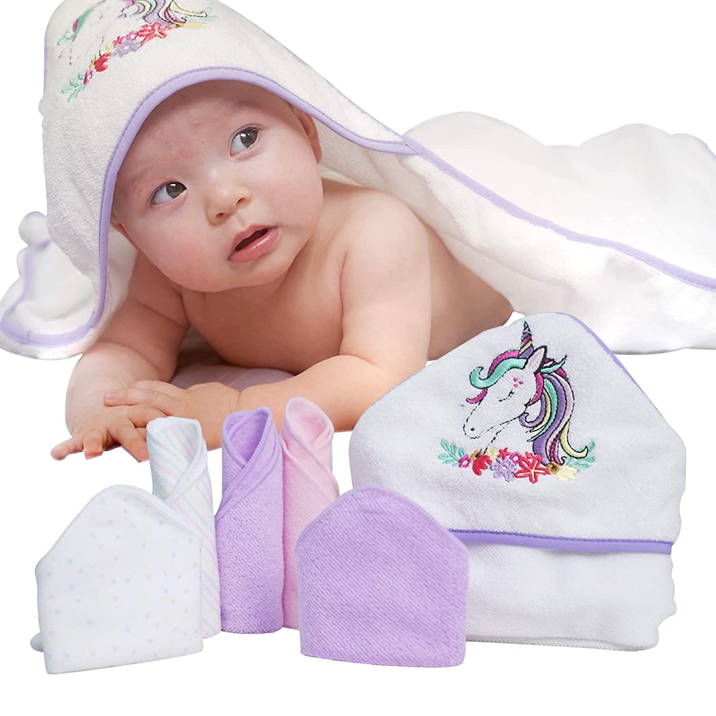 6 Piece Baby Hooded Towel and Washcloth Set