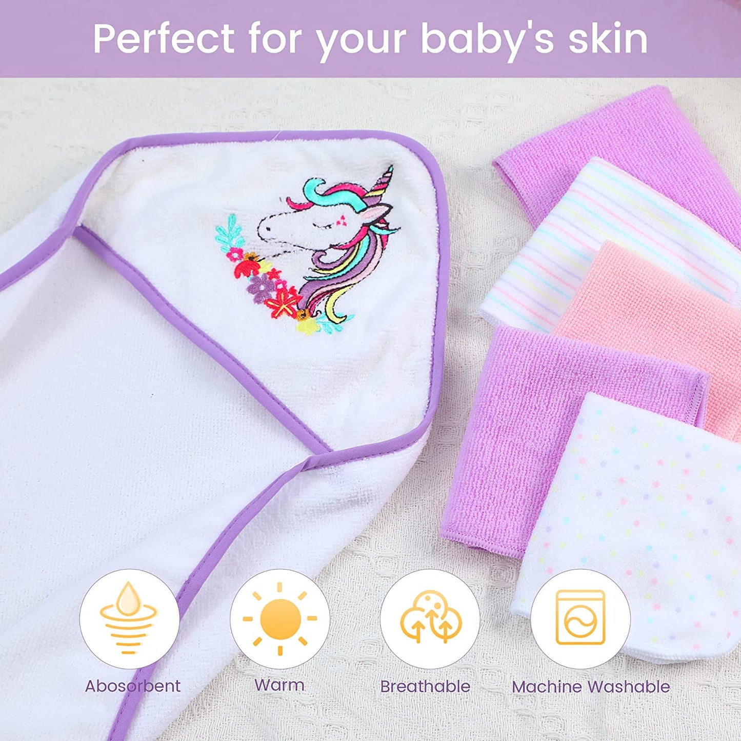 6 Piece Baby Hooded Towel and Washcloth Set