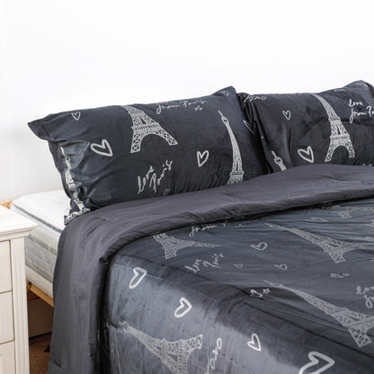 Black Eiffel Tower Print Comforter Sets