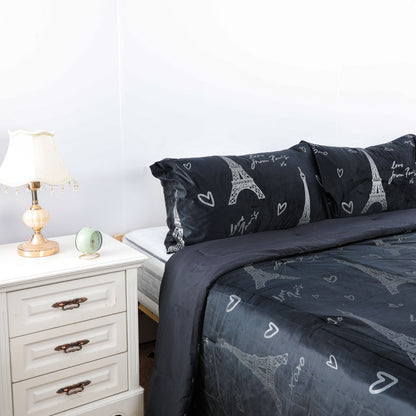 Black Eiffel Tower Print Comforter Sets