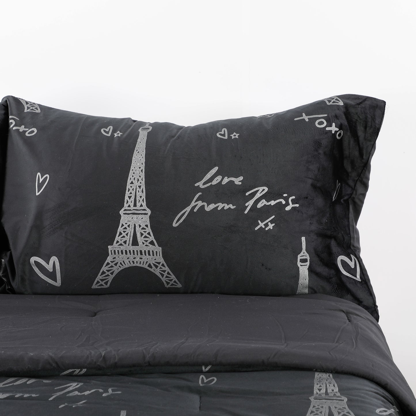 Black Eiffel Tower Print Comforter Sets
