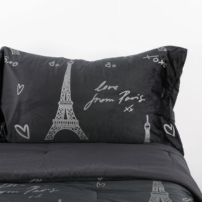 Black Eiffel Tower Print Comforter Sets