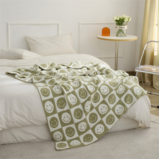 Smile Face Cozy Knitted Fleece Throw