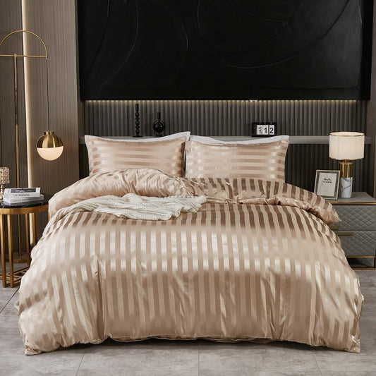 Khaki Satin Striped Comforter Sets
