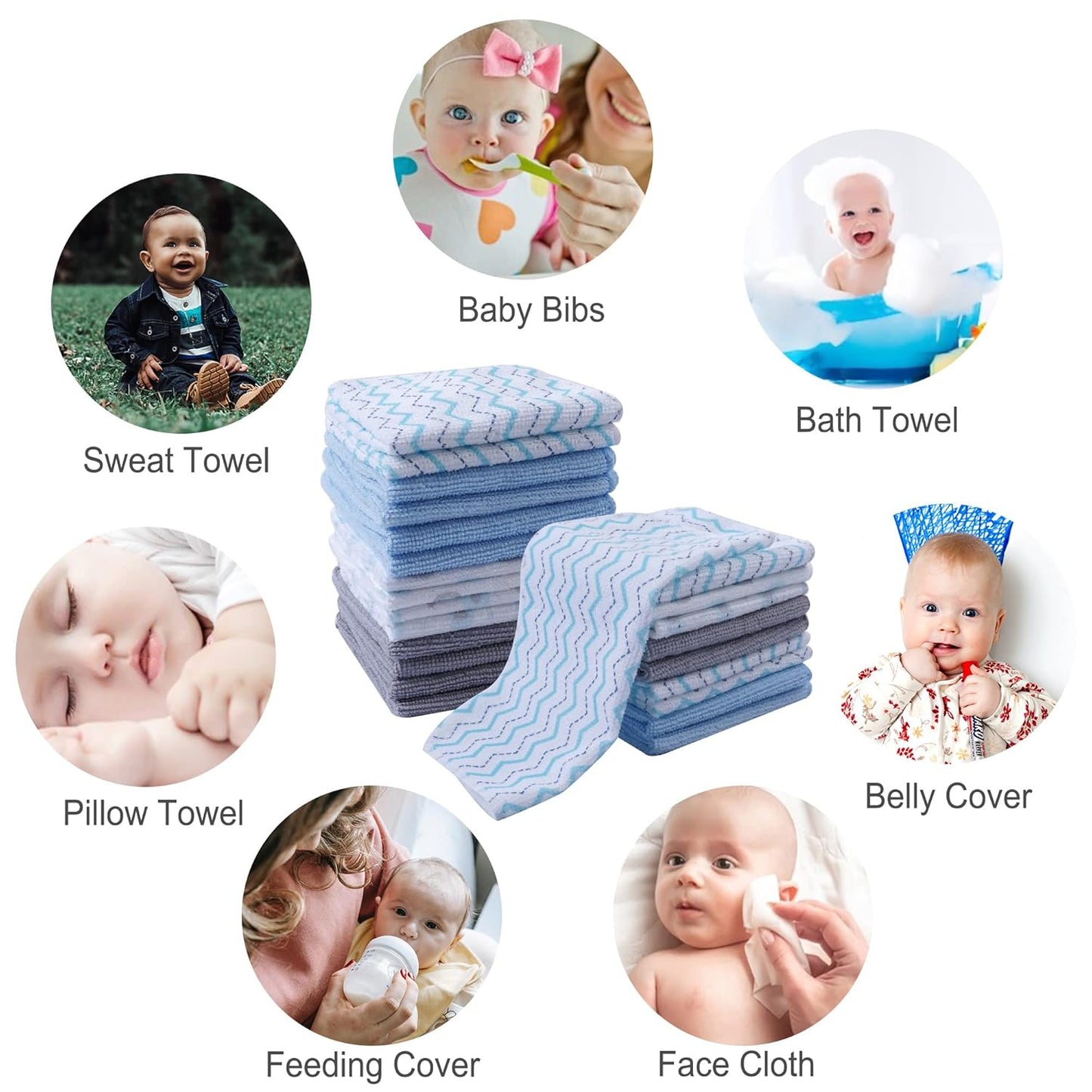 Baby Washcloths, 24Pack Baby Wash Cloths for Newborn, Baby Towels and Infant Bath Face Washcloths for Boys Girls Super Soft Absorbent, Gentle on Sensitive Skin Body, 9x9 Blue Elephant