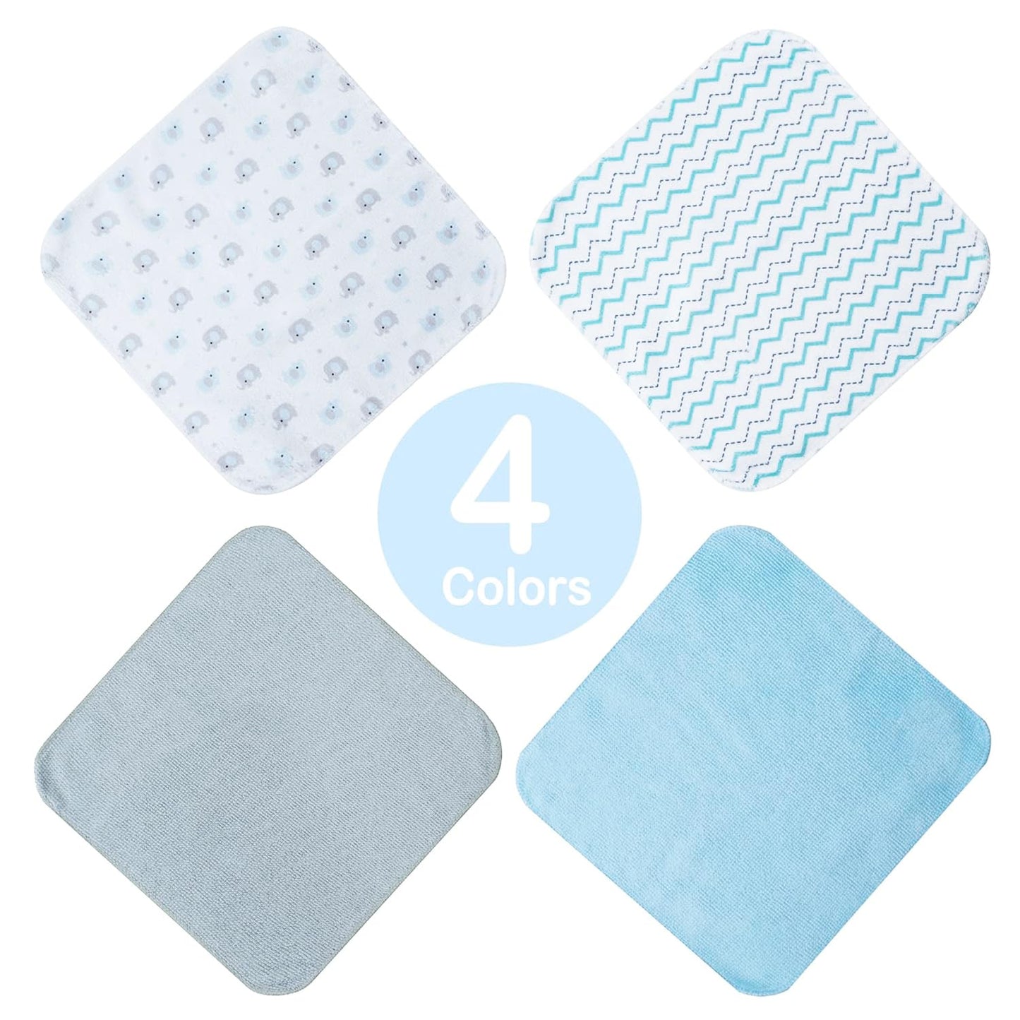 Baby Washcloths, 24Pack Baby Wash Cloths for Newborn, Baby Towels and Infant Bath Face Washcloths for Boys Girls Super Soft Absorbent, Gentle on Sensitive Skin Body, 9x9 Blue Elephant