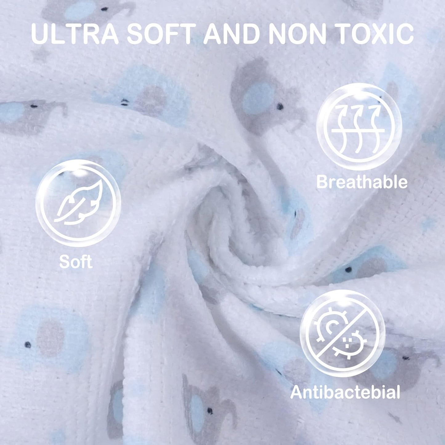 Baby Washcloths, 24Pack Baby Wash Cloths for Newborn, Baby Towels and Infant Bath Face Washcloths for Boys Girls Super Soft Absorbent, Gentle on Sensitive Skin Body, 9x9 Blue Elephant