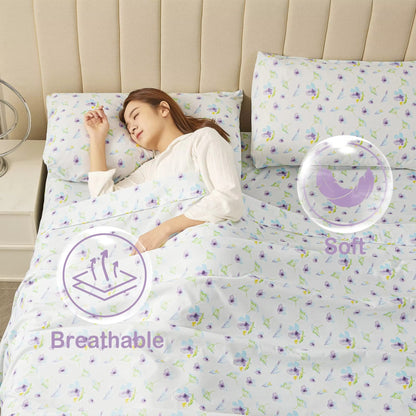 15'' Deep Pocket Blue Dandelion Printed Bed Sheets Set