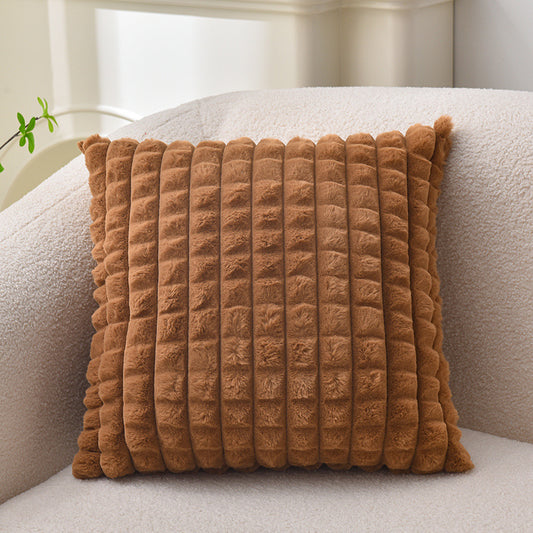 Solid Color Faux Rabbit Fur Sofa Pillow