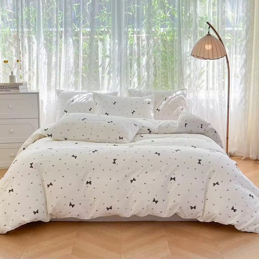 Customized 90gsm Polyester Bow Printed Children Comforter Sets