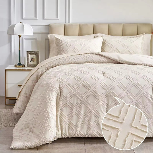 All Seasons 3PC Embroidered Jacquard Tufted Quilt Sets