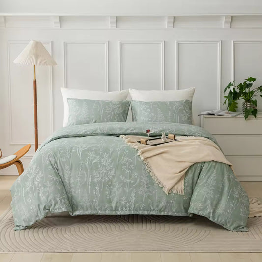 90gsm Brushed Bed Cover Set Printed Plant Flower Set Comforter Sets