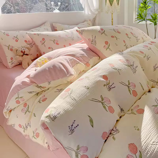 Cute Jacquard Washed Bubble Gauze Comforter Sets