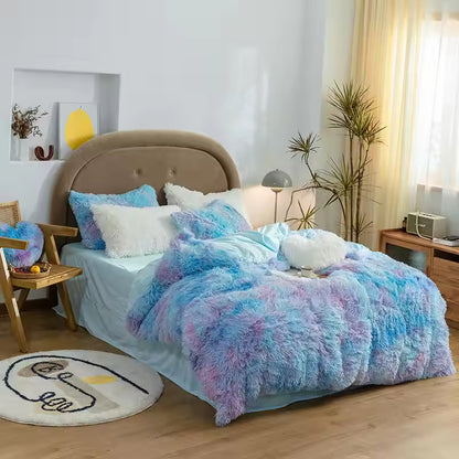 Plush Rainbow Color Fluffy Comforter Sets