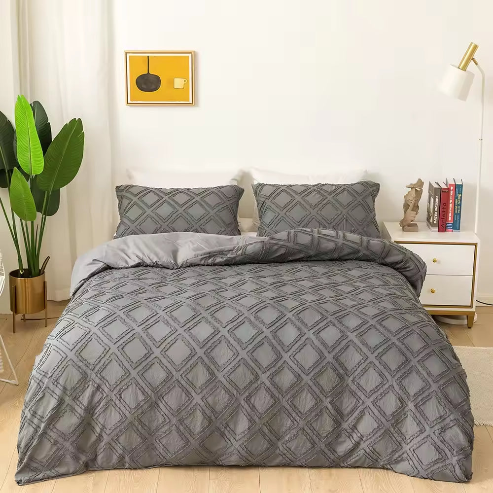 All Seasons 3PC Embroidered Jacquard Tufted Quilt Sets