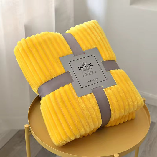 Solid Warm Stripes Flannel Blanket for Sleeping